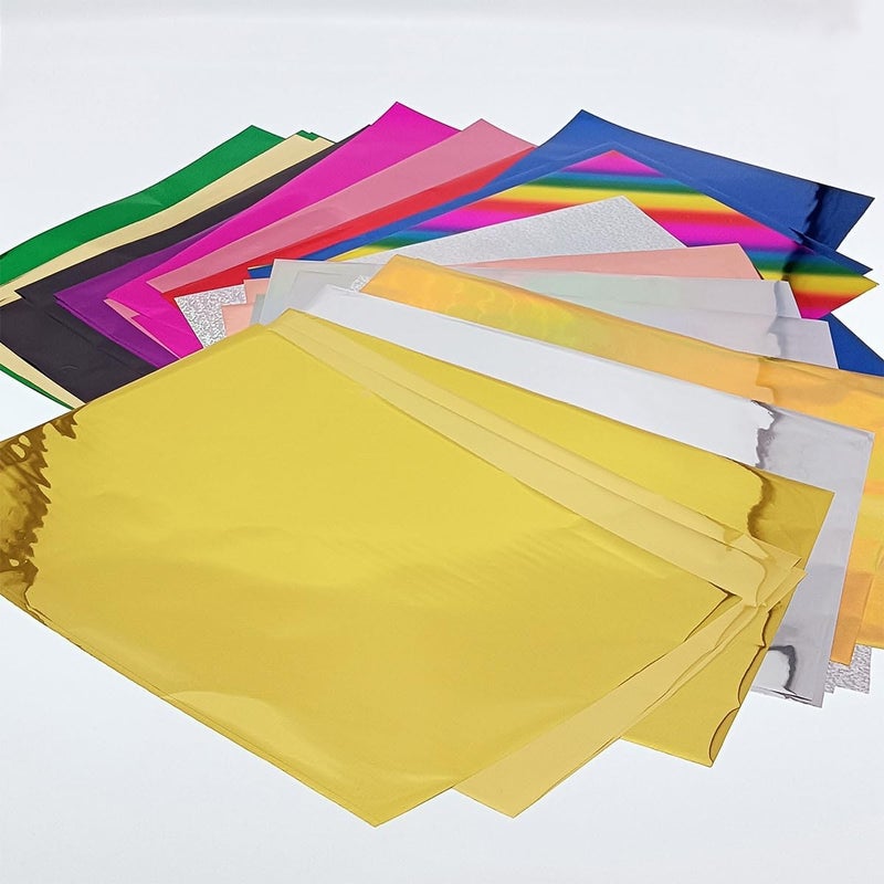 JBQUEEN 50 Sheets A4 Size Reactive Foil Transfer Foil Paper Use Laminator Laser Printer, 16 Mixed Colors Transfer Craft Foil for Handmade Craft Accessories - Image 1